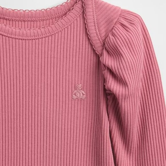 NWT Baby Gap Girl Rose Pink Ribbed Ruffle Long Sleeve Bodysuit Onesie 0-3 Months - Picture 3 of 3